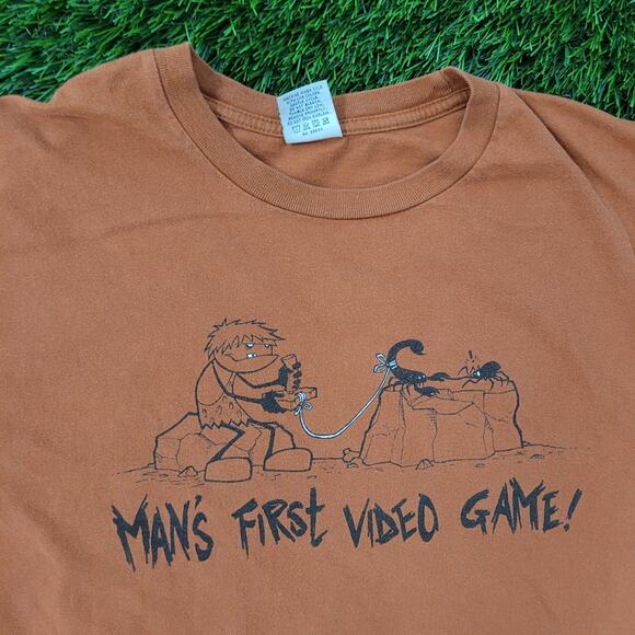 Vintage Funny Caveman Shirt XL 23x27 Geek-Humor Cropped Y2K - Picture 6 of 11